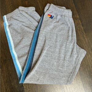AVIATOR NATION 5 STRIPE SWEATPANTS - HEATHER GREY // BLUE size S
